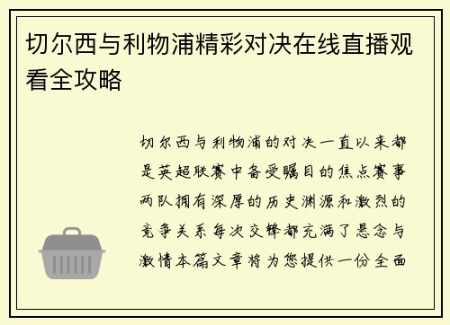 切尔西与利物浦精彩对决在线直播观看全攻略